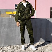 preiswerte Trainingsanzüge-Herren Reißverschluss Kapuzensweatshirt Trainingsanzug Athleisure Herbst Langarm Winddicht Fitnessstudio Training Sport Sportbekleidung Sportkleidung Tarnung Armeegrün Khaki Grau