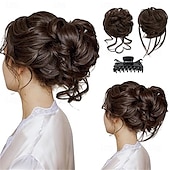 abordables Chignons-Lot de 2 postiches synthétiques ondulées et bouclées pour chignons, avec pinces détachables, faux chouchous, extension de queue de cheval, blond ensoleillé