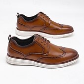 cheap Casual-Men’s Brown Faux Leather Wingtip Derby Shoes – Brogue Lace-up Comfort Shoes for Office Wear, Semi-formal Events and Daily Walking