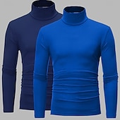 economico magliette di base-Maglietta a collo alto da uomo, 2 pezzi, a maniche lunghe, a collo alto, con colletto arrotolato, autunno autunno &amp;T-shirt sportiva casual invernale, semplice, leggera, classica, da 2 pezzi