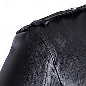 voordelige Nepleer jas-Voor heren Jas van imitatieleer Bikerjack Motorjas Vakantie Dagelijks Winddicht Houd Warm Zak Herfst Winter Effen Modieus Klassiek Revers Normaal Zwart Jacks