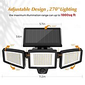 お買い得  経路ライト＆ランタン-ソーラー屋外ライト 2500lm 210 LEDセキュリティライト リモコン付き 3ヘッド モーションセンサーライト IP65防水 270 広角フラッドウォールライト 3モード ガレージ 庭 ポーチ用