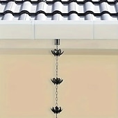 baratos Produtos de limpeza-Corrente coletora de chuva de lótus dourada de 47 polegadas para calhas externas com adaptador para fluxo de água eficiente &amp;Protetor de calha anti-respingos para decoração de jardim, drenagem de