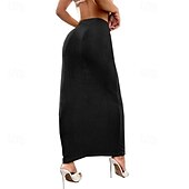 abordables Jupes unies-Femmes Jupe Moulant Occasionnel Maxi Taille Basse Jupes Uni Micro-Élastique Vacances Sortir Noir Amande Rose Marron Automne Polyester