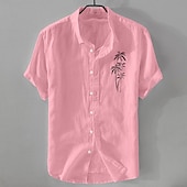 halpa Klassinen-Miesten Paita Pellava paita Kesä paita Rantapaita Button Up paita Kookospuu Loma Kausaliteetti Musta Valkoinen Vaalean vihreä Punastuvan vaaleanpunainen Lyhythihainen Sänkyjen avaus Kesä Vaatetus