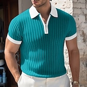 preiswerte Herren Klassisches Polo-Herren Golf Poloshirts Urlaub Arbeit Revers Viertelreißverschluss Kurzarm Basic Modern Farbblock Knöpfe Gestrickt Sommer Frühling Frühling &amp; Sommer Weiß Blau Grün Grau Golf Poloshirts