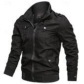 preiswerte Cargo-Jacken-Herren Leichte Jacke Cargo-Jacke Freizeitjacke Urlaub Täglich Tasche Frühling Herbst Einfach Mode Klassisch Stehkragen Regulär Schwarz Wein Khaki Armeegrün Dunkelblau Jacken
