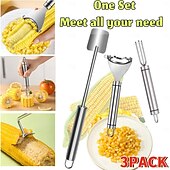 economico Utensili e gadget da cucina-3 pezzi di sbucciatore per mais in acciaio inossidabile e set di supporto per mais 2025, pialla per mais, trebbiatrice, raschietto, separatore rapido per pannocchie di mais.