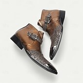 cheap Premium Leather Boots-Men&#039;s Brown Snakeskin Boots - Luxury High-Quality Cowhide Ankle Boots for Stylish Men - Perfect for Formal Events, Night Out and Fashion Shows