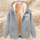 baratos Moletom com capuz de lã-Homens Full Zip Hoodie Moletom com zíper Casaco de lã Moletom de lã Adamascado Preto Vinho Vermelho Azul Com Capuz Caveiras Tecido Estampas Abstratas Zíper Bolsos Desportos e Ar livre Casual Diário