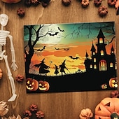 cheap Halloween Wall Tapestries-Halloween LED Canvas Wall Art LED Lighted Up Wall Decor 2AA Battery Operated Lighted Canvas Print LED Light Kitchen Bedroom or Home Decor Waterfall