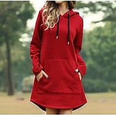 billige Teksturert hettegensere og sweatshirt-Dame Pullover hettegenser-genser عادي Gatemote Fritid Behagelig Langermet Med hette Lange topper Gate Ferie Ut på byen Lomme Quarter Zip Gul Rød Grå Høst