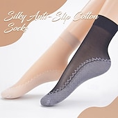 お買い得  家庭用品-5足組のシルクのような滑り止めコットンソックス。透け感のあるクリスタル素材。女性用ショート丈夏用ストッキング。通気性のある薄手ナイロン製。ソフトソールで快適なインビジブルヌードアンクルソックス。