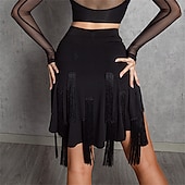 economico Abbigliamento balli latino-americani-gonna con frange per danza latina da donna – mezza gonna asimmetrica a vita alta che abbraccia i fianchi per cha-cha, rumba &amp;abbigliamento da allenamento/performance