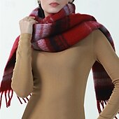 cheap Women&#039;s Shawls &amp; Wraps-Women&#039;s Rectangle Scarf Street Daily Date Red Blue Scarf Stripe