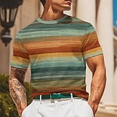 preiswerte T-Shirts für Herren mit 3D-Druck-Herren Geometrisch Horizontale Streifen Waffelhemd Kurzarm T-Shirt 3D-Druck Rundhalsausschnitt Hemd Mode Lässig Bequem Straße Lässig Täglich Gelb Blau Braun Sommer Frühling Bekleidung S M L XL XXL