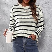 Női Pulóver Alkalmi Csíkos Vaskos Terített nyak Kötött Hosszú ujj Normál felsők Kötött Napi Szabadság Alkalmi Fekete Sárgabarack Ősz Tél olcso Grafikus minták és részletek-Női Pulóver Alkalmi Csíkos Vaskos Terített nyak Kötött Hosszú ujj Normál felsők Kötött Napi Szabadság Alkalmi Fekete Sárgabarack Ősz Tél