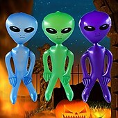abordables Halloween-3 figuras inflables alienígenas coloridas para decoración festiva de Halloween con calabazas y telarañas. &amp;Linternas de 85 cm/33,5 pulgadas: perfectas para celebraciones espeluznantes, de plástico