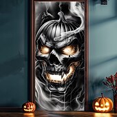 Недорогие Хэллоуин дверные накладки-Дверное покрытие на Хэллоуин – Огненная черепная армия из ада баннер для входа в дом с привидениями страшное уличное оформление на Хэллоуин 2025 года для спальни гостиной ванной