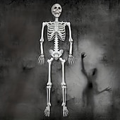 billige Halloween-1 stk. realistisk plastskjelett i naturlig størrelse til halloween-dekorasjon, frittstående, skummel skulptur uten strøm, til hjem, hage, hjemsøkt hus, utendørsdekor