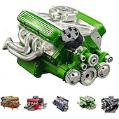 billiga Skulpturer-V8-motor hartsprydnad bensin liten blockmotor modellbyggsatser invecklad växeldesign motorfigur skulptur hantverk för skrivbord bokhylla dekoration