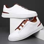 preiswerte Sneaker für Herren-weiße Freizeit-Sneaker für Herren mit braunen Akzenten bequeme Alltagsschuhe für Büro und Reisen