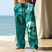economico Pantaloni di Halloween-Per uomo Pantaloni Pantaloni Larghi Pantaloni casual Coulisse elastica in vita Pantaloni tipo lino con tasche Teschio Scheletro Costumi Halloween Lunghezza intera All&#039;aperto Ferie Stile gotico oscuro