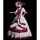 cheap Dresses-Vintage Rococo Renaissance Maxi Dress Normal Juliet Sleeve Princess Queen Elizabeth Pleated Flounced Princess Square Neck Fancy Dress Women's Halloween Carnival Masquerade Party Halloween Performance