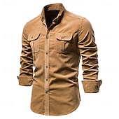 voordelige heren overhemd met knopen-Voor heren Overhemd Normaal shirt Corduroyshirt Overhemd met knopen Spijkerbroekblauw Donker Marine Bruin Groen Grijs Lange mouw Effen Casual / Dagelijks Voorvak Kleding 100% katoen Casual