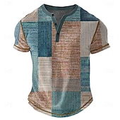 cheap Geometrical-Men&#039;s Geometric Henley Shirt Waffle T Shirt Short Sleeve Daily Retro Vintage Classic Sports Outdoor Casual Holiday Spring &amp; Summer All Seasons Dark Brown Green Blue Khaki Henley Henley T-Shirt