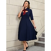 cheap Dresses-Retro Vintage 1950s Rockabilly Midi A Line Dress Flare Dress Plus Size A-Line Women&#039;s Vacation Homecoming Party &amp; Evening Adults Dress Spring &amp; Summer