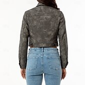 billige Imiterte skinnjakker-Dame Lærjakker Bekvem Knapper Mote Gate stil عادي utendørs Fritid / hverdag Kort Aftæpning Normal Langermet Yttertøy Svart Rosa Burgunder Vår Høst
