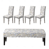 abordables Housse de canapé-Ensemble de housses de chaise et de banc imprimées adaptées aux chaises de salle à manger comprenant 5 pièces, 4 housses de chaise et 1 housse de banc