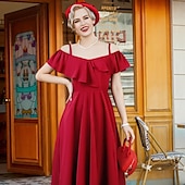 olcso Ruhák-Retró 1950-es Rockabilly Déli Swing ruha Flare ruha Aszimmetrikus Zsebekkel Tömör szín Női Vakáció Hétköznapi Retro témájú buli Felnőttek Ruha Tavaszi nyár