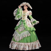 abordables Robes-ancien Rococo Renaissance Maxi Robe Normal Juliette Princesse Mariée Plissé Volanté Princesse Col rond Déguisement Femmes Halloween Carnaval Mascarade Soirée Halloween Performance Adultes