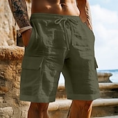 economico retrò-Per uomo Pantaloncini cargo Shorts Shorts di Lino Pantaloncini Estivi Shorts da Spiaggia Elastico in vita Coulisse Multi-tasche Semplice Lunghezza al ginocchio All&#039;aperto Quotidiano Spiaggia Vacanza