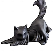 お買い得  ハロウィンの吊るし飾りとテーブルトップ装飾-ハロウィンの黒猫の彫刻、ゴースト黒猫のハロウィン飾り、かわいい樹脂製の不気味な猫、屋内/屋外のハロウィンパーティーの装飾、猫好きの方へのハロウィンギフトに最適