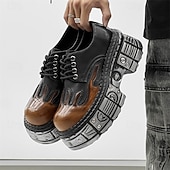 ieftine Cizme de motociclism-Pantofi Oxford cu platformă gotică pentru bărbați, cu flăcări – pantofi cu talpă groasă în stil punk pentru cosplay, Halloween și streetwear
