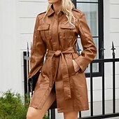 cheap Winter Coats-Women&#039;s Coat Windproof Comfortable Pocket Full Zip Fashion Street Style Plain Outdoor Casual Daily Long Turndown Regular Fit Long Sleeve Outerwear Black Burgundy Camel Fall Winter