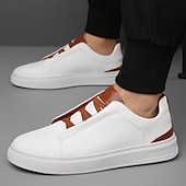 preiswerte Sneaker für Herren-weiße Freizeit-Sneaker für Herren mit braunen Akzenten bequeme Alltagsschuhe für Büro und Reisen