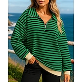 voordelige Hoodie &amp; Sweatshirt-Dames Pullover Sweatshirt Casual topjes Kwart rits Mode Lange mouw Kleding Bovenlichaam Sportkleding Herfst Winddicht Wandelen Training Hardlopen Sportkleding Sportkleding Gestreept Blozend Roze Rood