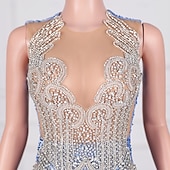 abordables Robes de Soirée Sirène-Robe de soirée sirène  trompette élégante robe formelle bal traîne balayage  brosse sans manches col rond sequin dos nu avec applications en sequins