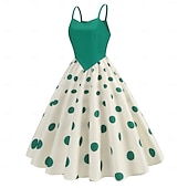 abordables Robes-Rétro Vintage Années 1950 Rockabilly Midi Robe trapèze Robe Évasée Coupe ajustée et évasée À pois Femmes Halloween Carnaval Vacances Décontracté Quotidien Soirée à thème rétro Adultes Robe Printemps