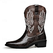 abordables Cowboy et bottes occidentales-Bottes de cowboy western brodées en similicuir pour homme – Bottes de rodéo marron à bout carré pour les tenues de ferme, de festival et décontractées