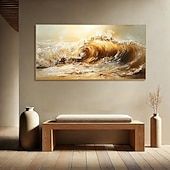 baratos Landscape Paintings-Handmade Oil Painting Wall Art Decoration Modern Abstract Sea Wave for Living Room Home Decor Stretched Frame Hanging Painting/Rolled Canvas (No Frame)