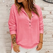 preiswerte Damen Einfache Oberteile-Damen Bluse Einfarbig Einfach Elegant Stilvoll Lässig Langarm V Ausschnitt Normale Oberteile Täglich Ferien Weiß Gelb Rosa Blau Frühling Herbst