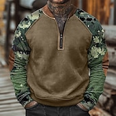 cheap Basic Sweatshirts-Men&#039;s Sweatshirt Quarter Zip Sweatshirt White Army Green Orange Brown Brown 2 Half Zip Color Block Camo / Camouflage Half Zip Print Casual Daily Holiday Polyester Vintage Streetwear Casual Fall Winter