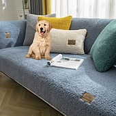 billige Hundesofatrekk-Vanntett, tykt, lodden, sklisikkert sofatrekk i imitert sherpa-fleece