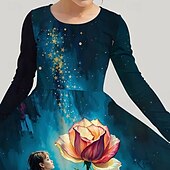 preiswerte 3D-Cartoon-Kommode-Mädchen&#039; 3D Blumen Kleid Langarm Sommer Frühling Urlaub Täglich Ferien Prinzessin Schön Süß Kinder 4-12 Jahre Freizeitkleid A Linie Kleid Knielang Normale Passform