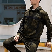 billige grunnleggende sweatsuits-Herre Hattetrøje Joggedress sweatsuit Militærgrønn Kakifarget Med hette Kamuflasje Farge 2 deler Sport &amp; Utendørs Daglig Ferie Polyester Gatemote Grunnleggende Fritid Vår Høst Klær Gensere Gensere